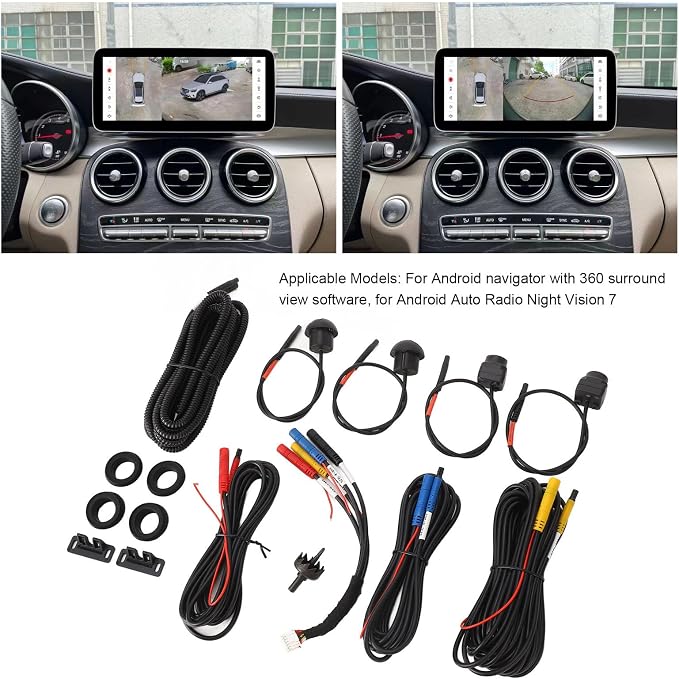 360 Car Camera System with Auto Radio, Panoramic View, Night Vision, Waterproof, Low Light Performance, Easy Installation, fornavigator with 360 Surround View Software (1080P)
