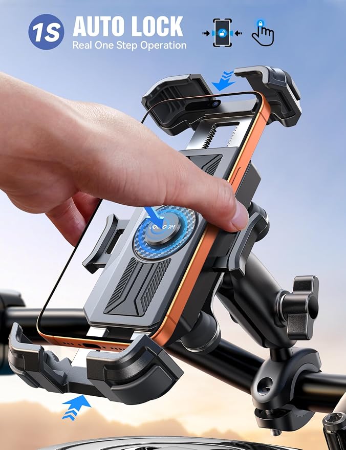JOYROOM Motorcycle Phone Mount Holder - [Dual Vibration Dampener]100mph Anti-Shock Phone Holder for Motorcycle [Metal Extension Handlebar Clamp] Bicycle Bike Phone Holder Mount for 4.7-7" Cell Phones