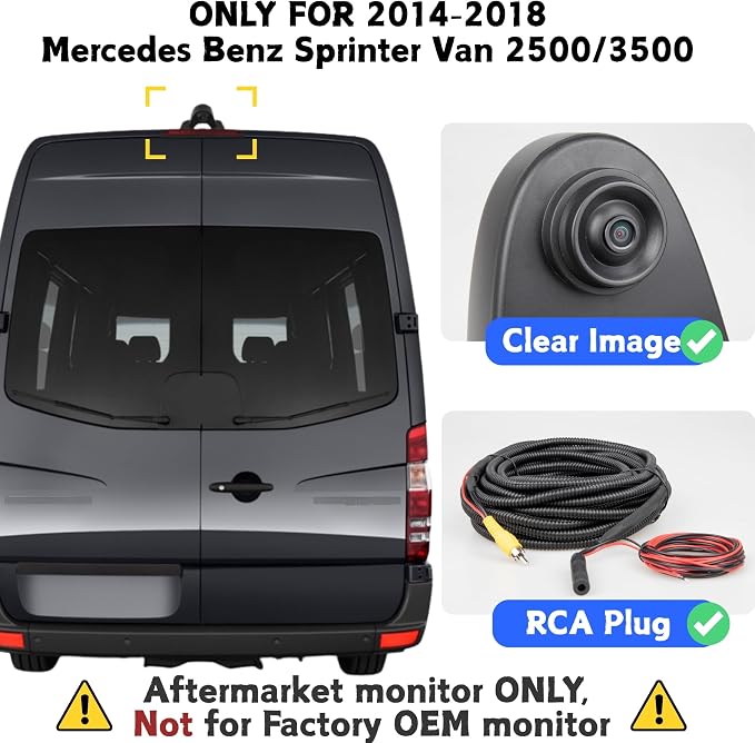 EWAY Backup Camera for 2014-2018 Mercedes Benz Sprinter Vans 2500/3500, High Roof Mount Rear View Camera w/Factory Look Housing, Optional Guideline, 150° View Angle - RCA Plug for Aftermarket Monitor