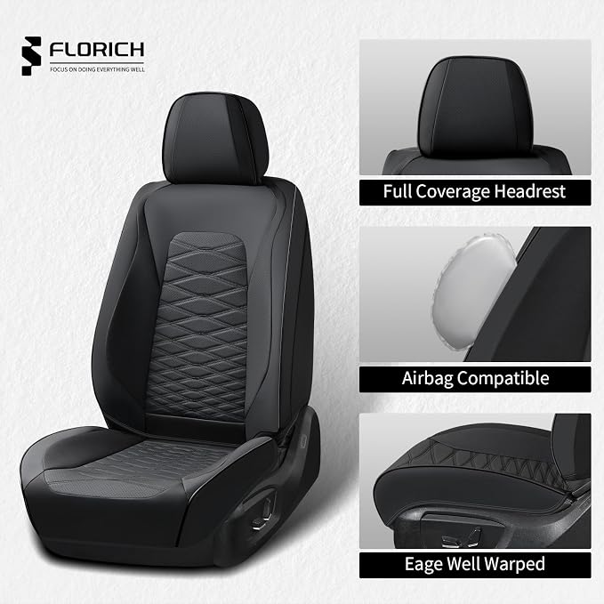 FLORICH Leather Seat Covers, Car Seat Covers Full Set, Car Seat Protector Waterproof, Front and Rear Seat Covers for Cars, Automotive Seat Covers Universal Fit for Most Cars SUV Truck - Black