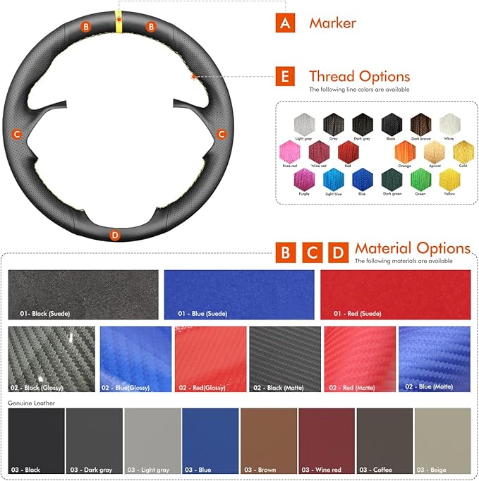 MEWANT for Camaro Steering Wheel Cover 2016-2024 Hand-Stitched for Chevy Camaro Car Steering Wheel Wrap