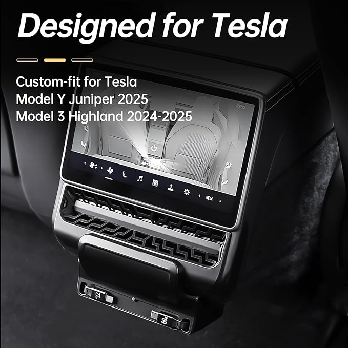 USB Hub for Tesla Model Y Juniper 2025 2026 Model 3 Highland 2024 2025, 87W Multi Port Center Console Fast Charger Rear Vent Air Outlet Expansion Cover Docking Station with Retractable Cables