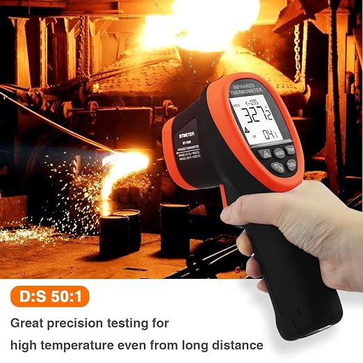 BTMETER BT-1800 Non Contact Pyrometer High Temperature Infrared Thermometer Gun -58°F ~3272°F (-50~1800℃) DS 50:1 for Metal Melting Furnace Forge Kiln Tempe Tester (Not Accurate for Human Temp)