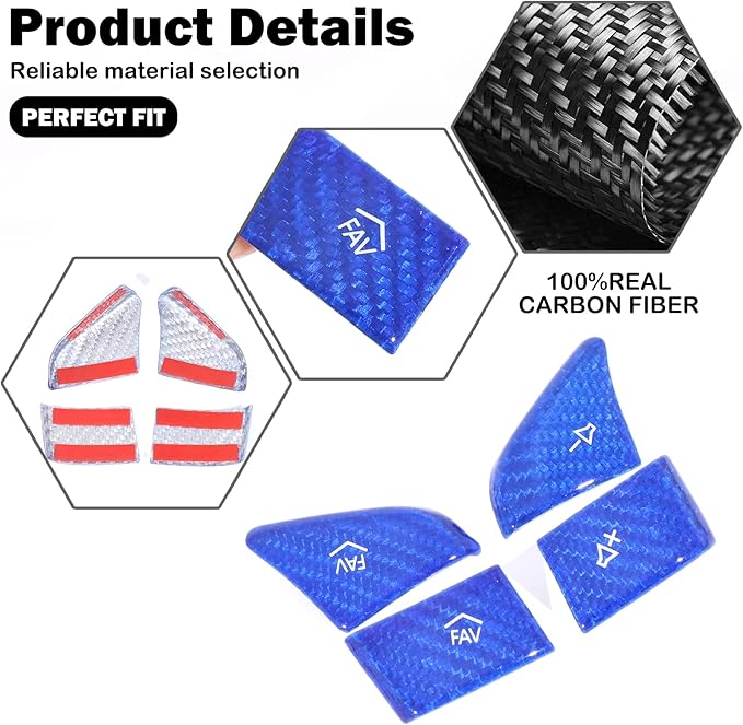 Dry Carbon Fiber Central Control Steering Volume Button Cover Compatible with Corvette C8 2020-2025 Accessories 4Pcs Center Consoles Steering Button Panel Sticker Decorative Interior Trim (Blue)