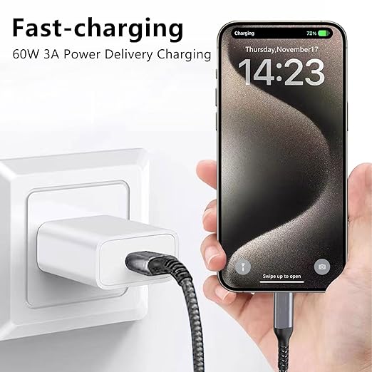 60W Long USB C to USB C Cable (2-Pack, 10FT), Type-C Fast PD Charger Braided Cord for iPhone 17/16/15 Pro,iPad Air 2022, MacBook Pro/Air,Samsung Galaxy S23/S22 Ultra,Note 20 10,Pixel 9, OnePlus 9,PS5