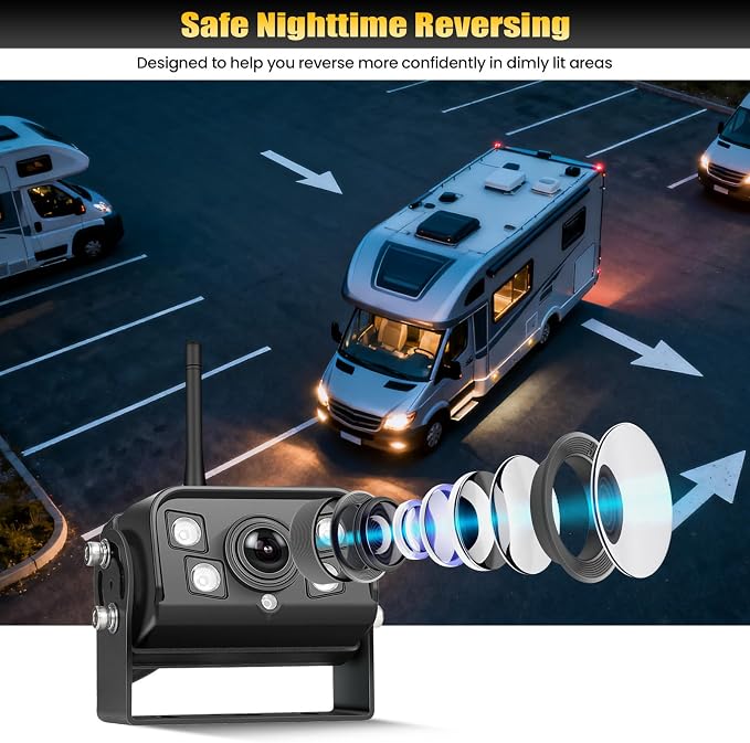 9" Wireless Backup Camera with IPS Full Touchscreen, RV Backup Camera for 360° DVR, Recording 4-Channel Split Screen, Night Vision, IP68, Blind Spot Aler, Back up Camera Systems for Truck Trailer