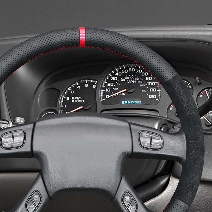 MEWANT Steering Wheel Cover for Chevy Silverado 1500/2500/3500 2003-2006 / Silverado 1500 2500HD 3500 Classic 2007 / Trailblazer 2002-2009 Hand-Stitched Steering Wheel Wrap