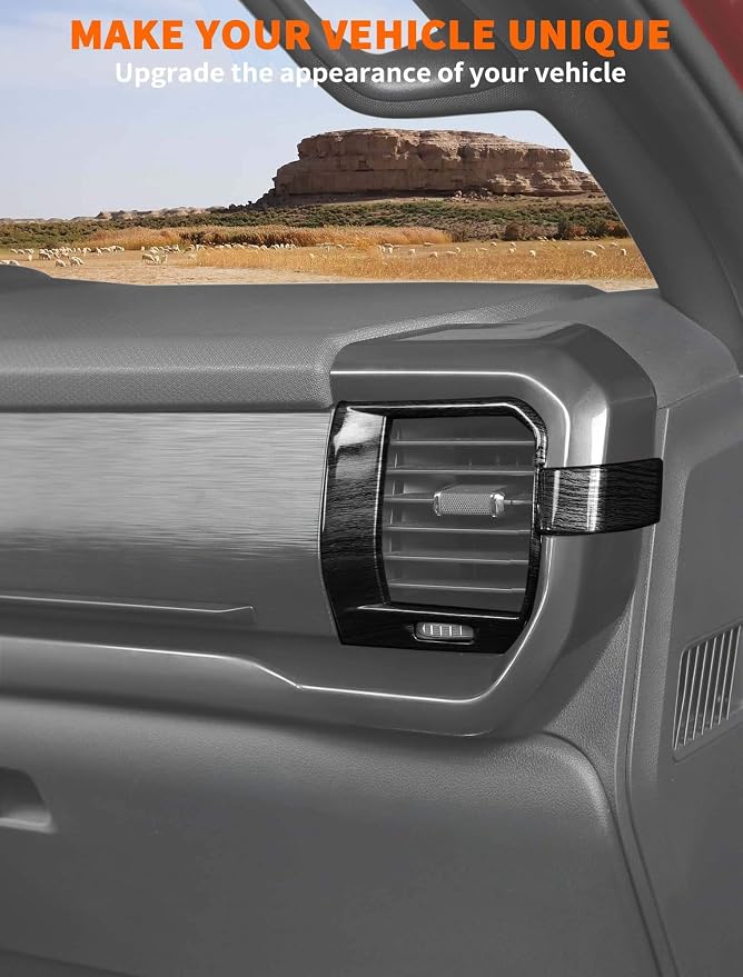 Savadicar Black Wood Grain Interior Accessories - Ac Vent Trim Cover for Ford F150 (2021-present) - Premium Texture Interior Decor Upgrade Option, 4-Piece Set