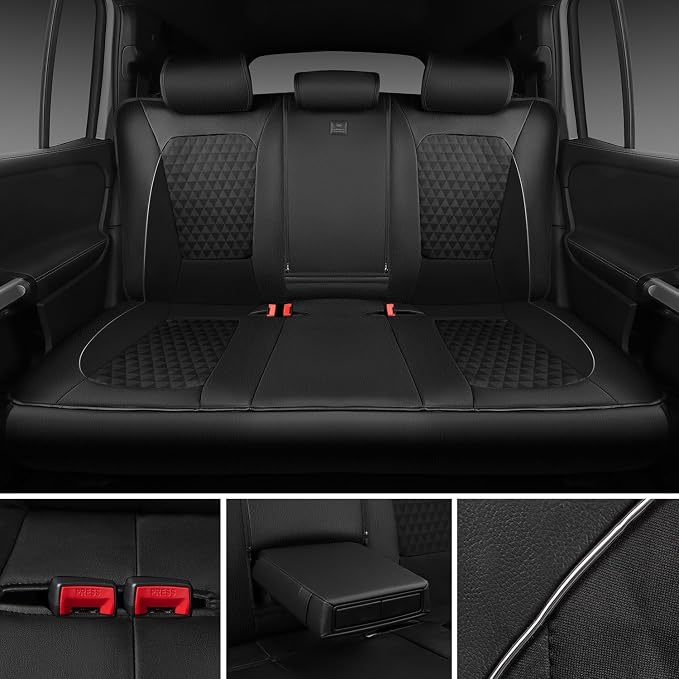 CAR PASS Leather Car Seat Covers Gel Wetsuit PU Full Set Seat Cover Waterproof EVA All Weather Neoprene Universal Fit Pickup SUV Truck Sedan Automotive, Armrest Airbag Compatible, Rhombic Silver Strip