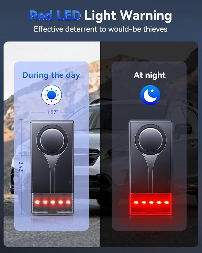 108dB Car Alarm System, Car Anti-Theft Vibration Sensor Alarm & Red Light, 2 Wireless Remote, Anti Theft Vehicle Device with Magnetic Install Design for RV, SUV, Truck (Upgrade 4.0)