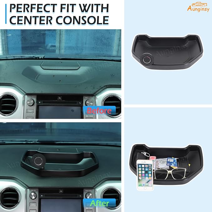 Aunginsy Center Console Dashboard Storage Tray with Magnetic Phone Holder Compatible with Toyota Tundra 2007-2021, Instrument Multi-Functional Mobile Phone Mount Storage Box Organizer Tray Accessories