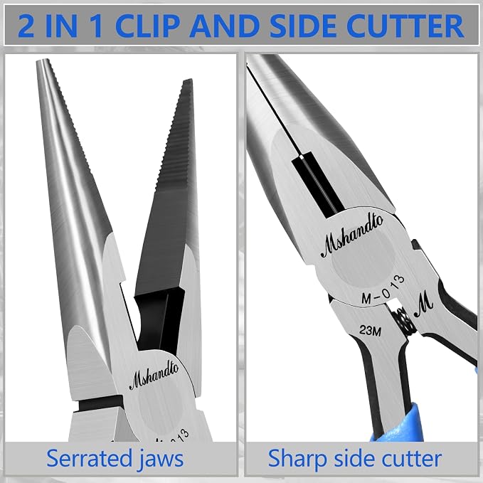 Needle Nose Pliers Set, mshandto 5" Long Nose Pliers for Wire Bending, 6 Pack High Carbon Steel Needle Nose Pliers, Serrated Jaw Pliers for Jewelry Making, Electronics, Object Grasping, Craft Making