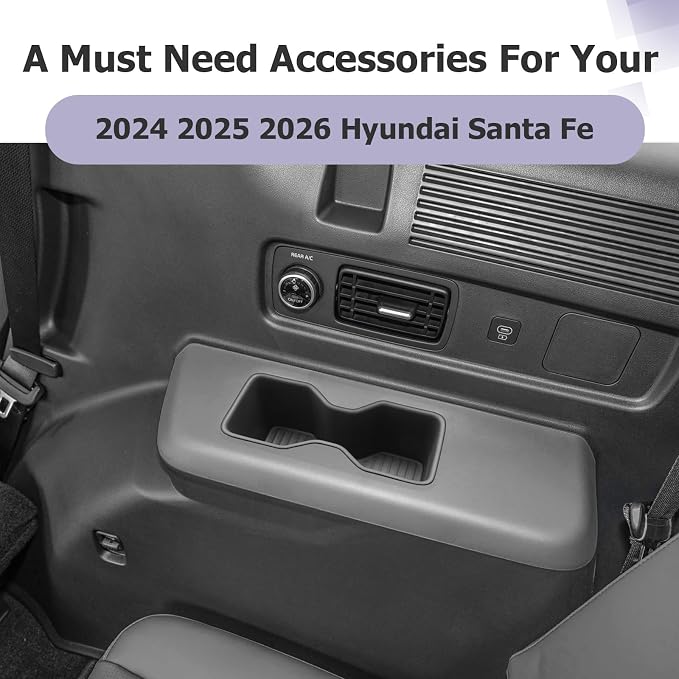 LUWU 2025 2026 Santa Fe Rear Third Row Cup Holder Compatible with Santa Fe 2024 2025 2026 Interior Accessories Premium TPE Center Console Cup Holder Spill-Proof, Easy Install & Clean, 2-Pack