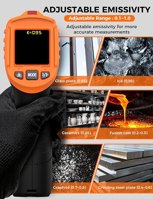 4 in 1 Temperature Gun POROMETISTO 4 Types of Alarm Setting,-58-1472°F Measure Infrared/Ambient Temperature Humidity Infrared Thermometers,Industrial Laser Thermometer Gun with K-Type Probe