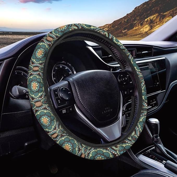 BIGCARJOB Hummingbird Car Seat Cover Full Set of 12 Pieces Boho Lotus Print Auto Interior Seat Accessories Set with Seat Belt Pads Cover,Steering Wheel Cover,Cup Holder for Women Hippie Lotus Gifts