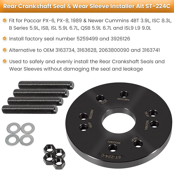 Front+Rear Crankshaft Seal Remover & Installer With Wear Sleeve Installer Tool Set For Cummins 3.9L 5.9L 6.7L 1989-2016 Replace 1338 3824498 5046 3824500 3164660 ST-224C 3824078 5395259 2063800090