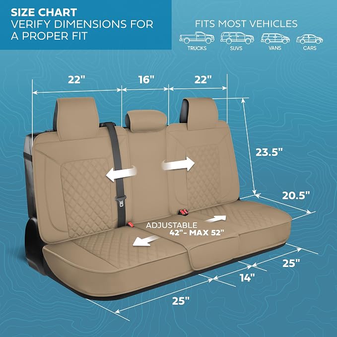MotorBox Prestige Edition Napa Leather Seat Covers Full Set - Beige Car Seat Covers Front Seats and Back Car Seat Protector, Waterproof and Universal Fit for Most Small to Medium Autos, Trucks & SUVs