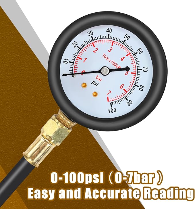 BETOOLL Fuel Pressure Test Kit - Fuel Pressure Gauge - 0-100PSI Fuel Injection Pump Pressure Tester Gauge Kit for Car, Motorcycle, Truck, RV, SUV, ATV