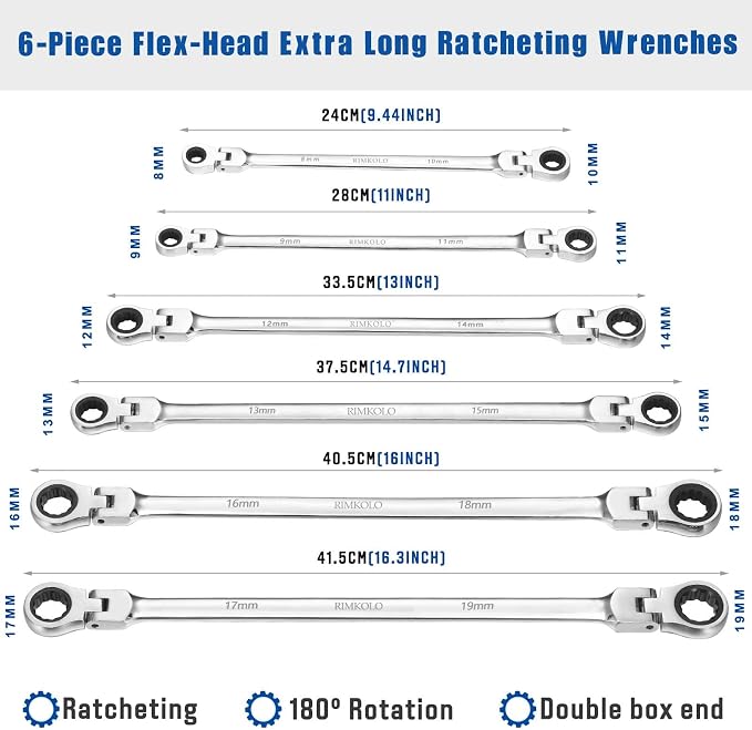 15-Piece 3/8" Drive Extra Long Torx Bit Socket Set & 6-Piece Extra Long Flex-Head Ratcheting Wrench Set
