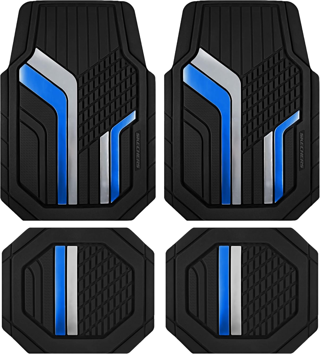 Skechers Heavy Duty Rubber Car Floor Mats,Dual Color Design Floor Mats,All Weather Car Mats,Waterproof Trim To Fit Universal Floor Liner Car Accessories,Automotive Floor Mats For Cars Trucks Suvs,Blue