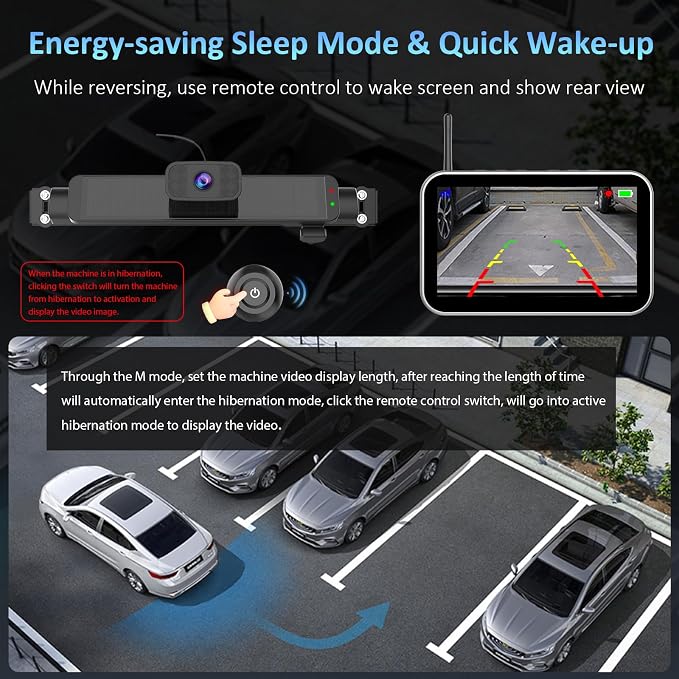 Carpuride Solar Wireless Backup Camera with 7" Monitor Rechargeable 6700mAh Battery 1080P Back Up Cam Auto Sleep, 170°Wide Angle, IP69K Waterproof, Easy Installation for Car, Van, Truck, Trailer, Bus