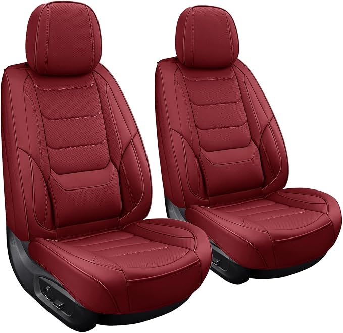 Front Seat Covers for Cars Breathable Leather Seat Covers Waterproof Seat Protectors Universal Fit for Most Automotive Cars SUV Trucks (Red, Front Pair)