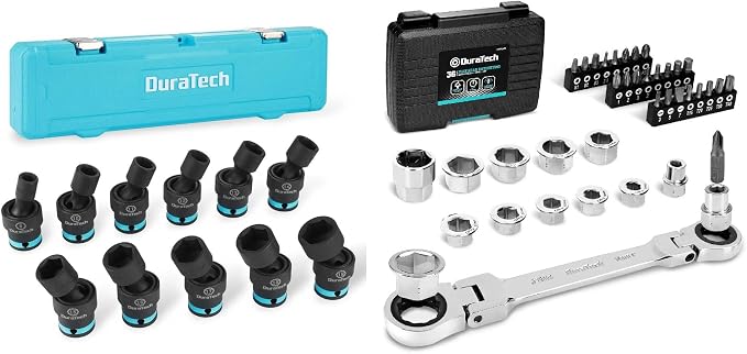DURATECH 12-in-1 Flex-Head Ratcheting Wrench Set & 24-in-1 Screwdriver Set 3/8" Drive Swivel Socket Set