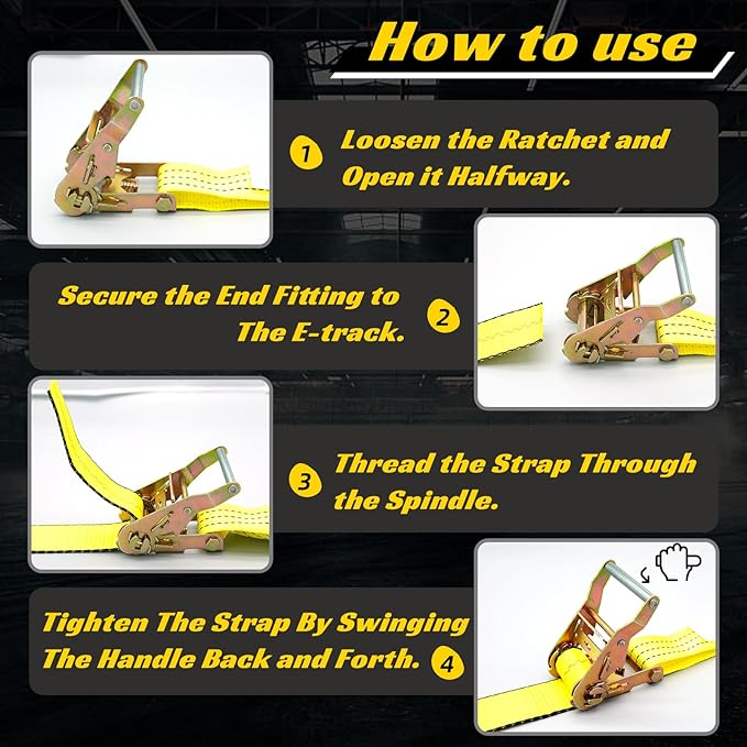 6 Pack 2" x 15' Heavy Duty Ratchet Straps - 4500LBS Break Strength - Tie Down Straps with J-Hooks for Trucks, Trailers, Motorcycles, and Cargo（Yellow）