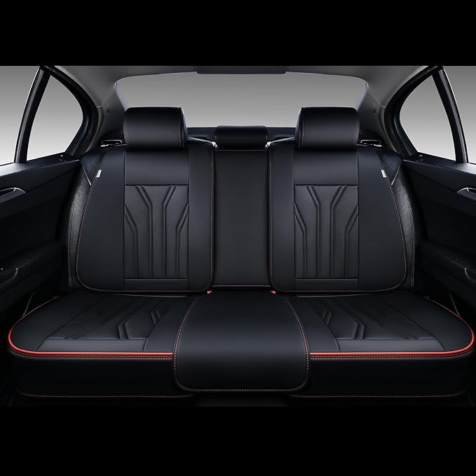 FLORICH Rear Seat Covers Leather Car Seat Covers Waterproof Back Seat Cover Automotive Seat Covers Universal Seat Cushion Protector for Most Cars Trucks SUV-Black&Red Line
