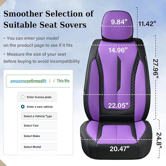 Coverado Car Seat Cover Front Seats, Purple Seat Covers Front Seats, Nappa Leather Waterproof, Car Seat Cushion, Car Seat Protector Universal Fit Most Cars
