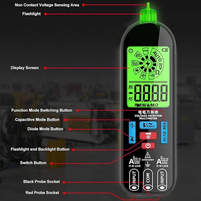 Eujgoov Digital Multimeter A1X Intelligent Smart Multimeter Auto Ranging Digital Tester with 2 Probe (1 Input 2 Out)