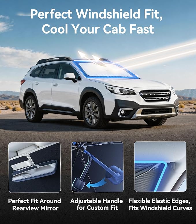 Nmoiss [Vinyl Coating Heat Shield] Windshield Sun Shade Umbrella Custom for Subaru Outback, Protect Car from Sun Rays & Heat Damage Keep Cool and Protect Interior