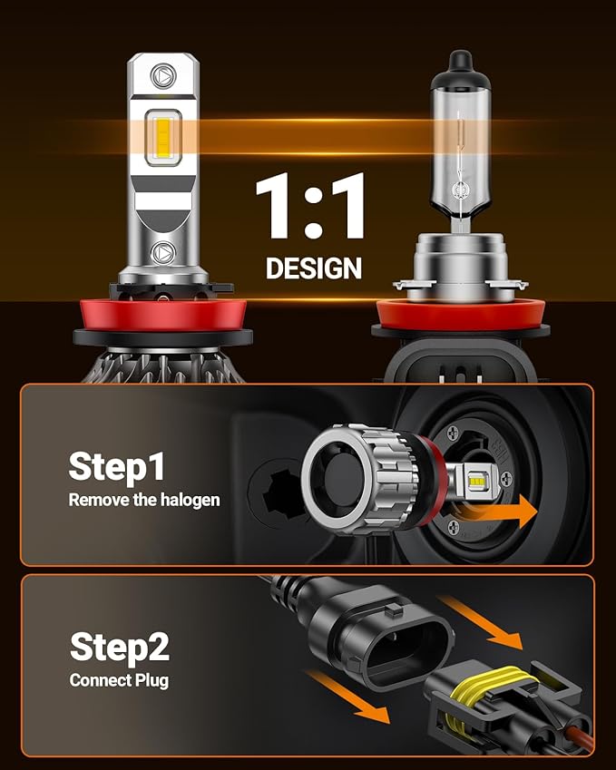 SEALIGHT H11 Driving Bulbs, 46000LM Super Bright Bulbs with 15000RPM Cooling Fan, 6000K Cool White H11 Fog Lights, Plug-N-Play, Pack of 2