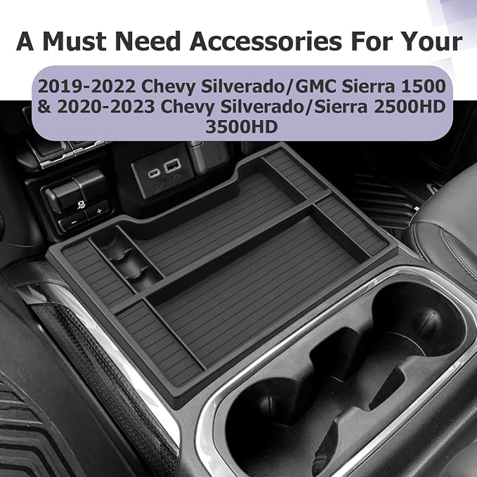 LUWU Center Console Organizer Compatible with 2019-2022 Chevy Silverado/GMC Sierra 1500 & 2020-2023 Chevy Silverado/Sierra 2500HD 3500HD Accessories Black (ONLY for Full Console w/Bucket Seat)