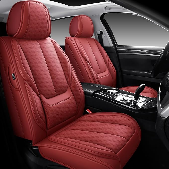 MINGBRON Leather Car Seat Covers,Car Seat Covers Full Set,Automotive Seat Covers,Fit for Most Cars SUV and Most Sedans Red