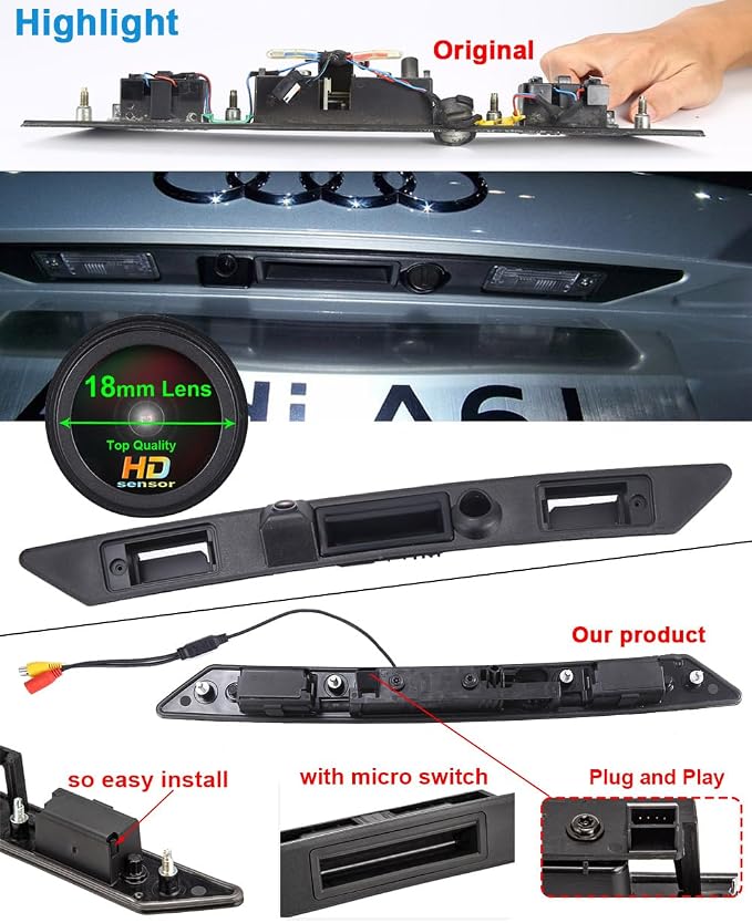1280*720 pixels HD Car Rear View Trunk handle Camera Parking Reverse back up camera replacement for Audi A4 S4 RS4 quattro 8E2 B6 8EC B7 B8 Avant 8E5 B6 Cabrio Cabriolet Convertible 8H7 8HE 8ED B6 B7