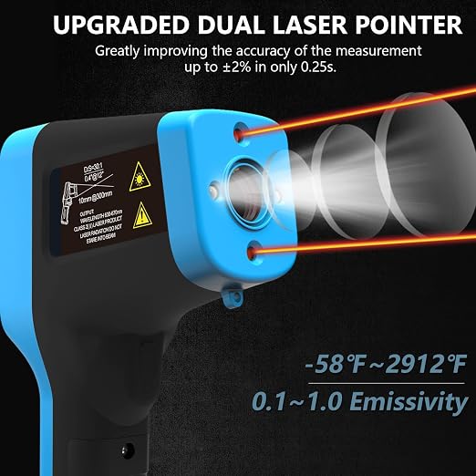 Infrared Thermometer Gun Rechargeable, -58℉~2912℉ High Temp Laser Industrial Thermometer, D:S=30:1 Touch Button Waterproof Pyrometer, Digital IR Temperature Gauge with Type-C Port (NOT for Human)