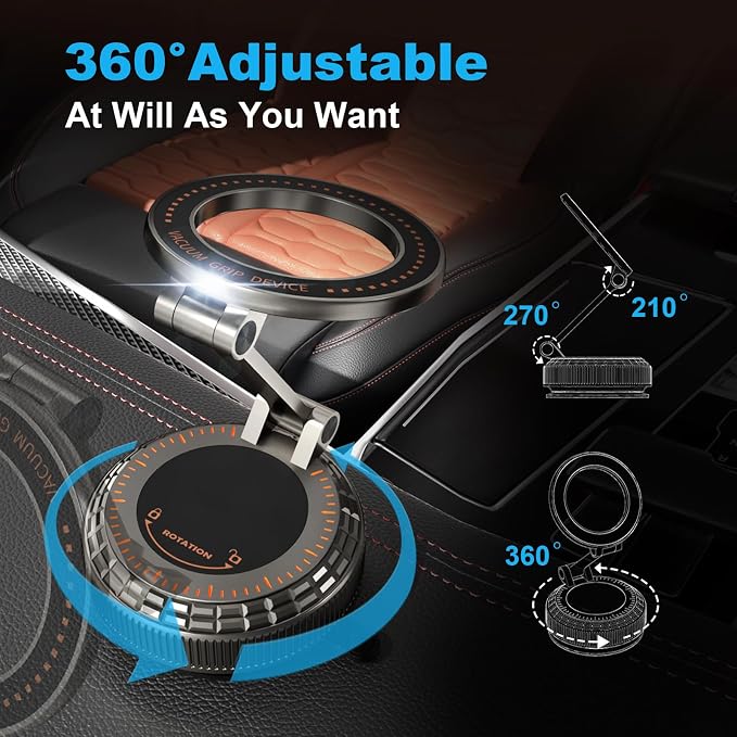 Metal Magnetic Car Phone Holder, 360° Adjustable Magsafe Car Phone Mount, Vacuum Suction Cup Phone Holders for Your Car for iPhone 17-12 Pro Max Air Plus & Android (Dark Gray)