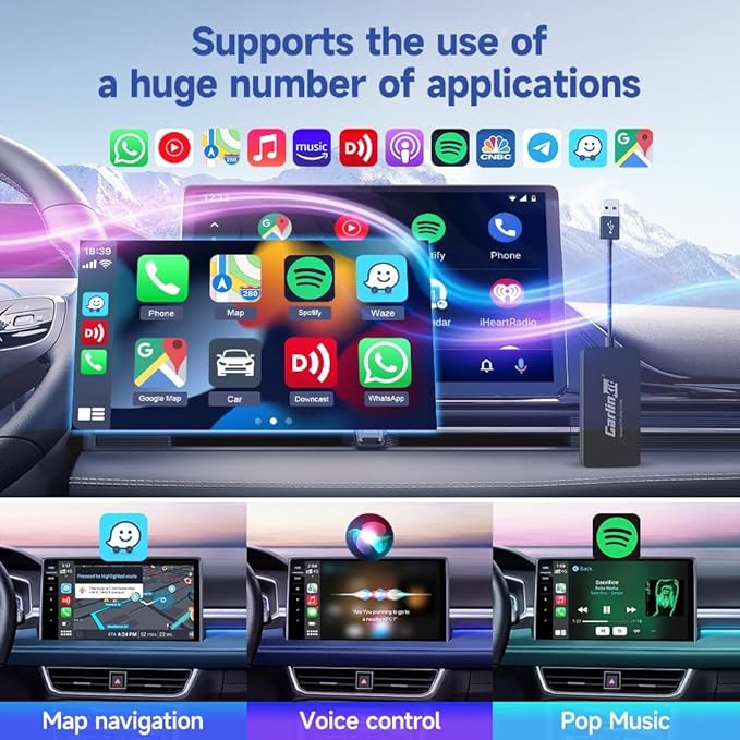 CarlinKit Wireless CarPlay Adapter USB, for Android car radios with Android System 4.4.2 or Above, The APK Must be Successfully Installed Before Using USB,Screen Mirroring, Google Maps etc