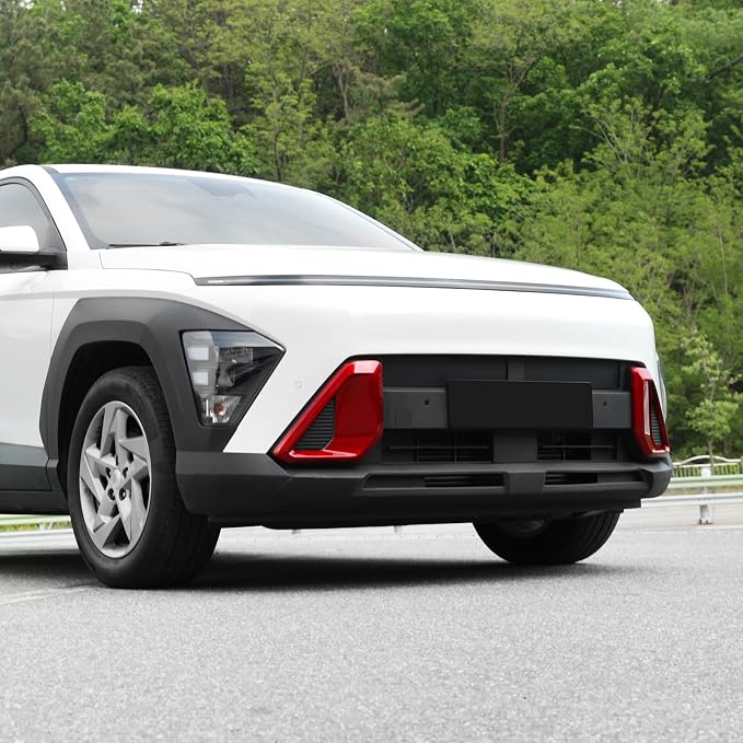 ABS Front Bumper Side Air Vent Cover Fog Light Lamp Decor Cover Front Bumper Middle Mesh Cover Compatible with Hyundai Kona 2024 2025 SX2 Accessories (Glossy Red Style)