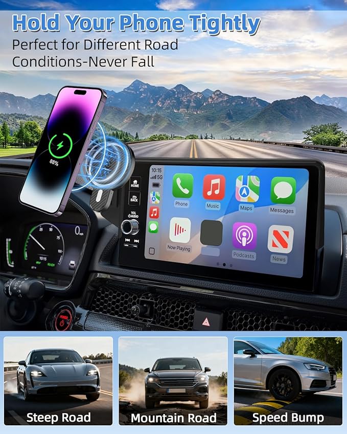 PZK Car Phone Holder for Hyundai Tucson/Tucson Hybrid 2025 2026 Accessories 12.3-Inch Screen Fixed Clip, Strong Magnetic 15W Fast Wireless Charging Car Phone Mount, 360° Rotation Automobile Cradles