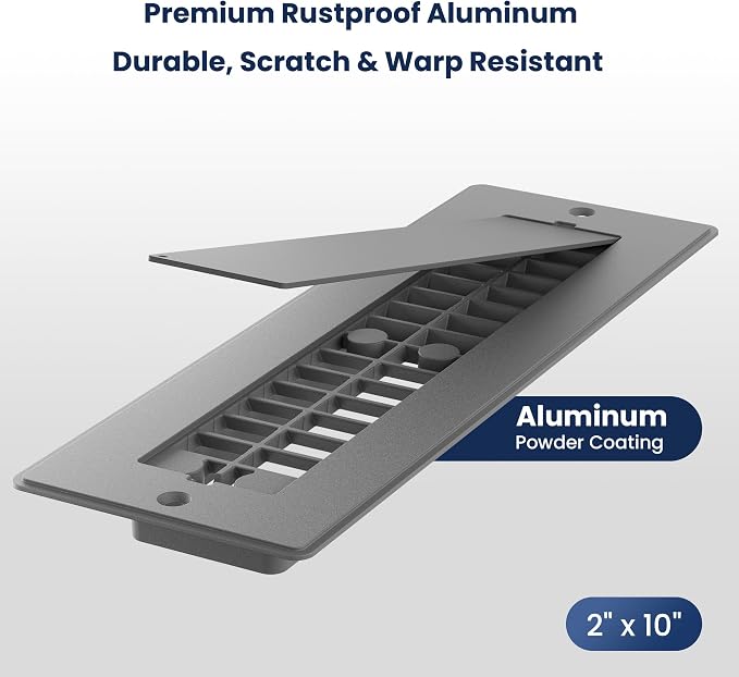Safoner Aluminum RV Floor Vent Cover 2"x10" Register with Removable Cover, Durable Camper Essential, Pet-Friendly RV Vent Accessories for Inside, 1 Pack-Gray