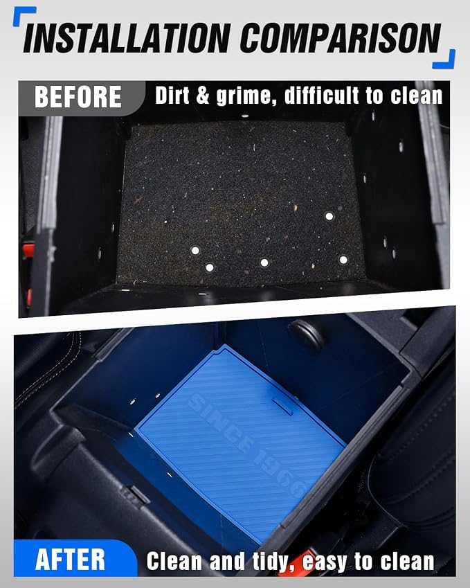 ROADER Bronco Armrest Box Bottom Anti-Slip Mat Fit for 2021-2024 Ford Bronco 2/4 Door Interior Accessories, Arm Rest Box Silicone Protective Pad, Waterproof Safe Environmentally Friendly-Blue