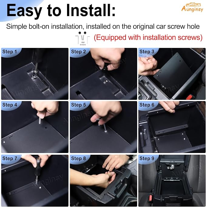 Aunginsy Center Console Lock Safe Box Compatible with Toyota Tacoma 2016-2023, Car Anti-Theft High Security Armrest Lock Box Storage Organizer Tray Vault with Biometric Fingerprint Lock Accessories