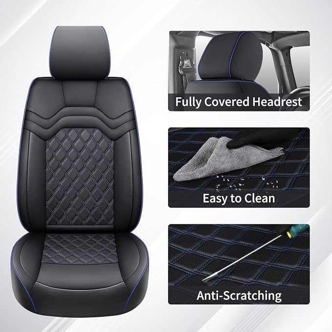 Huidasource Wrangler Seat Covers 4 Door 2007-2017, Front & Rear Airbag Compatible Leather Seat Cover for Jeep Wrangler JK Unlimited Sahara, Rubicon, Sport, Willys (Full Set/Black&Blue)
