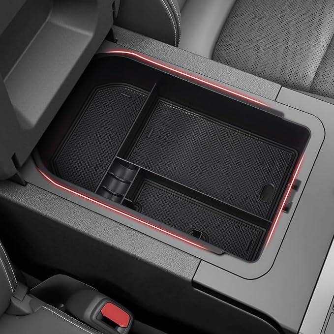 Autorder Center Console Organizer for 2024 2025 2026 Toyota Land Cruiser 250 Prado J250 LC250 Accessories Armrest Storage Box Secondary Insert Tray with Black & Red Silicone Mats(Not for Cool Box)