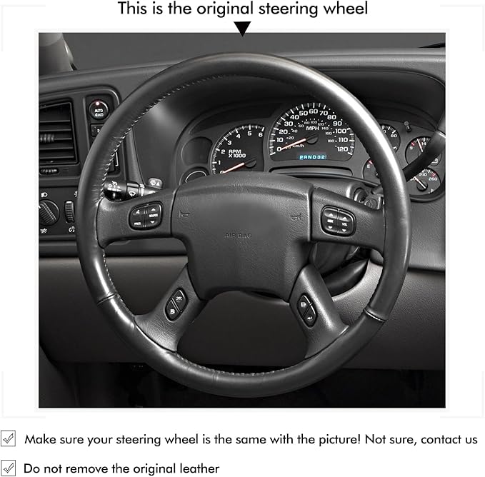 MEWANT Steering Wheel Cover for Chevy Silverado 1500/2500/3500 2003-2006 / Silverado 1500 2500HD 3500 Classic 2007 / Trailblazer 2002-2009 Hand-Stitched Steering Wheel Wrap
