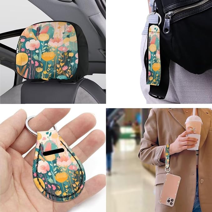 Watercolor Floral Print 13 Pack Car Seat Covers Full Set Colorful Cute Flower Painting Car Interior Accessories Fit Auto SUV Trucks Seat Belt Shoulder