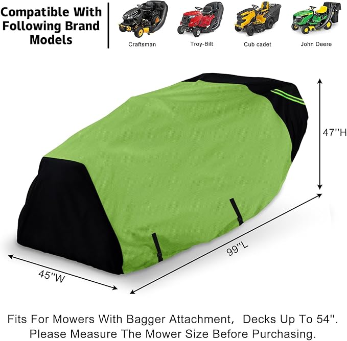 Riding Lawn Mower Cover with Bagger Attachment, Universal Fit Decks up to 54" with Bagger, 600D Oxford Cloth Riding Lawn Mower Cover with Windproof Buckle for Snow Rain Dust Hail Protection