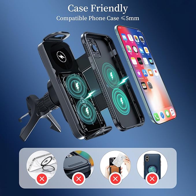 Wireless Car Charge, 2 in 1 Auto Rotating Car Phone Holder, 15 Watt Dual Coil Wireless Fast Charging Phone Mount for Samsung Galaxy Z Fold 7/6/5/4/3/2 and Small ipad and iPhone